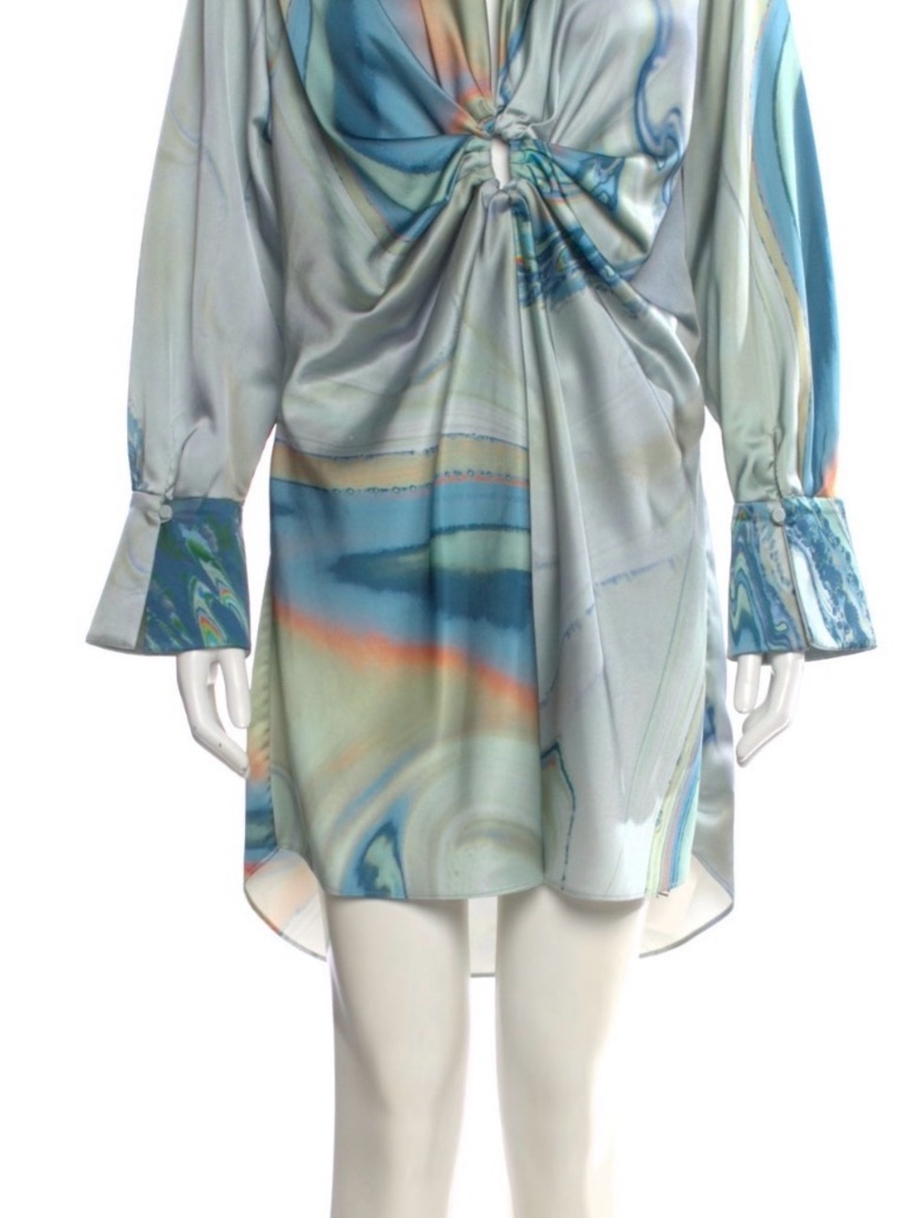 Jonathan Simkhai Blue and Coral Satin High-Low Twist Dress